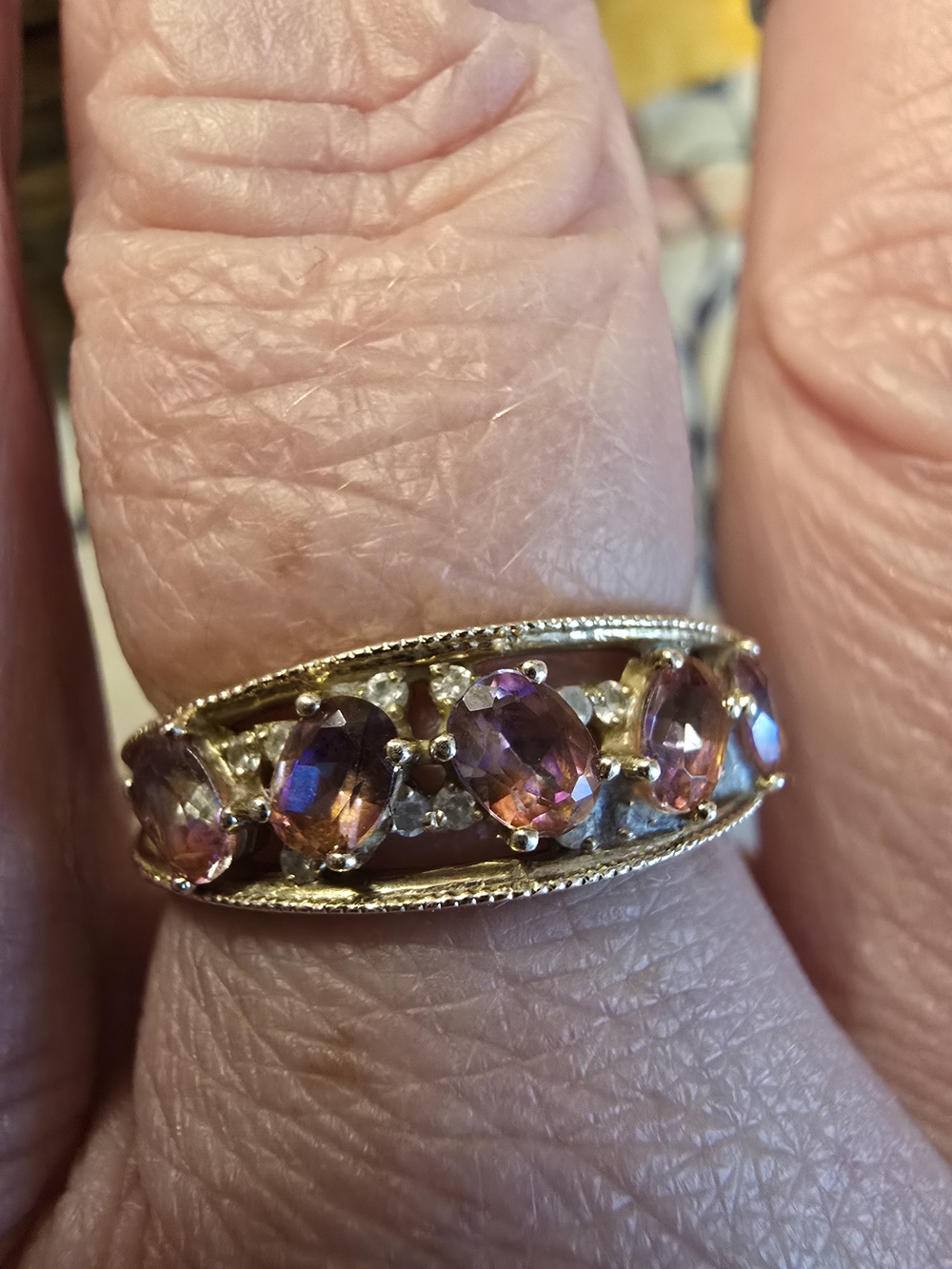 10k Gold Diamond And Sunset Topaz Band Ring - Women Jewelry